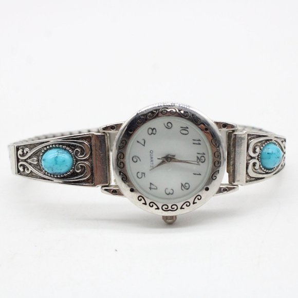 Ladies Western Turquoise Stones Stretch Elastic Band Fashion Watch Varsales - Picture 5 of 8